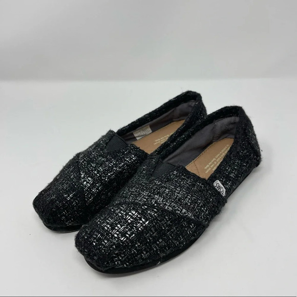 Toms Alpargata Flats Textured Black Glitter Wool Size 6 - Picture 4 of 6